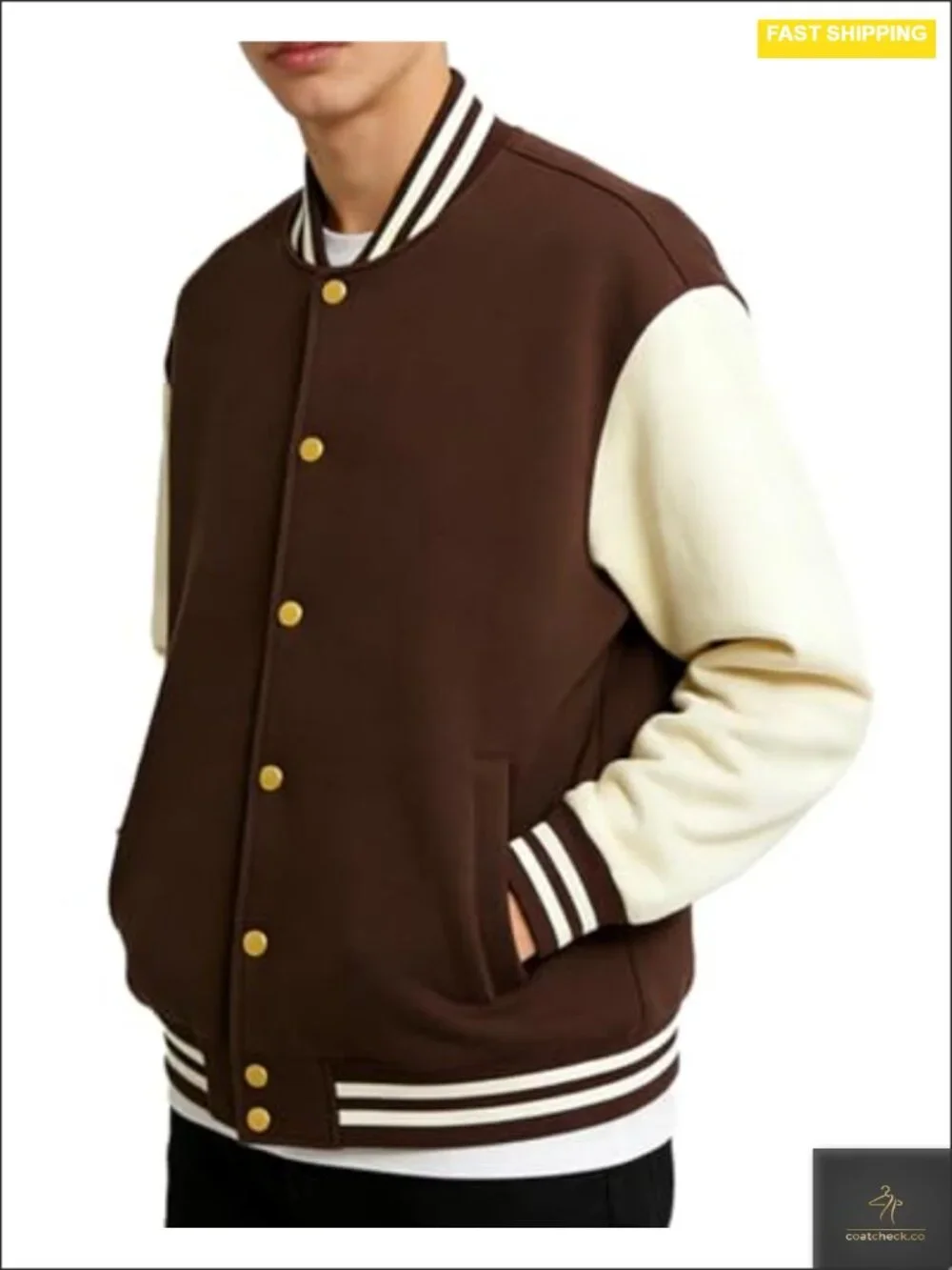 Cotton Blend Letterman Varsity Bomber Jacket Slim Fit